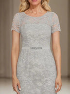 Sheath/Column Scoop Knee-Length Chiffon Lace Mother of the Bride Dress With Beading by Dreamylily