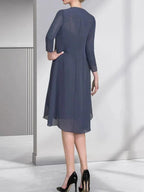 Sheath/Column Sweetheart Knee-Length Chiffon Mother of the Bride Dress With Beading Appliques Lace Sequins Pleated by Dreamylily