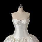 Classic White Satin Strapless Ball Gown Wedding Dress with Veil SW191