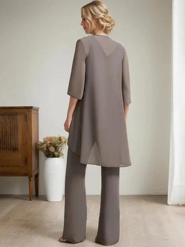 Separates Jumpsuit/Pantsuit Scoop Floor-Length Chiffon Lace Mother of the Bride Dress With Beading Sequins by Dreamylily