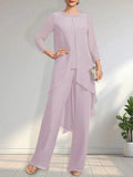 Separates Jumpsuit/Pantsuit Scoop Floor-Length Chiffon Mother of the Bride Dress With Sequins Beading by Dreamylily