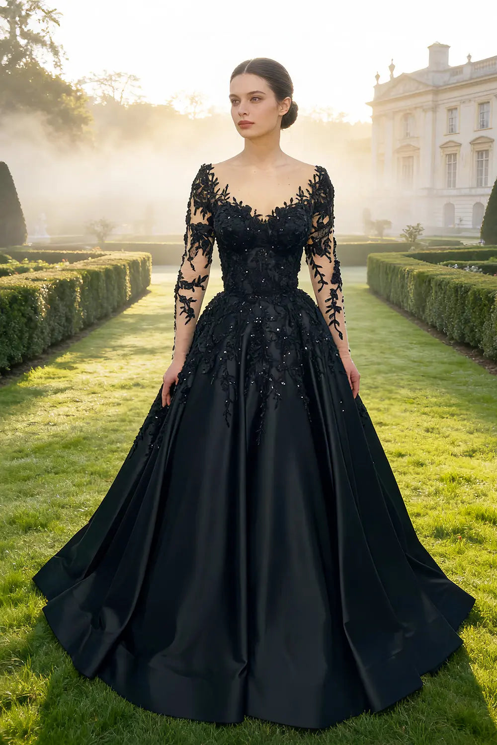Black Luxury Gothic Wedding Dress Bridal Gown Heavy Beading  SW559