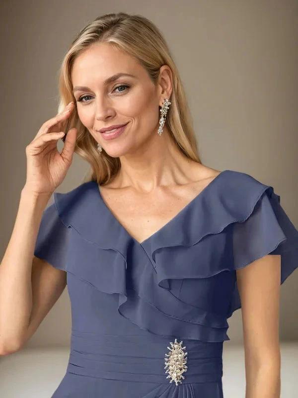 Stormy A-Line V-Neck Ruched Chiffon Dress by Dreamylily