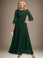 A-line Scoop Ankle-Length Lace Chiffon Mother of the Bride Dress With Bow by Dreamylily