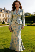 Elegant Blue Floral Jacquard Skirt Suit for Mother of the Bride by tangjianjun