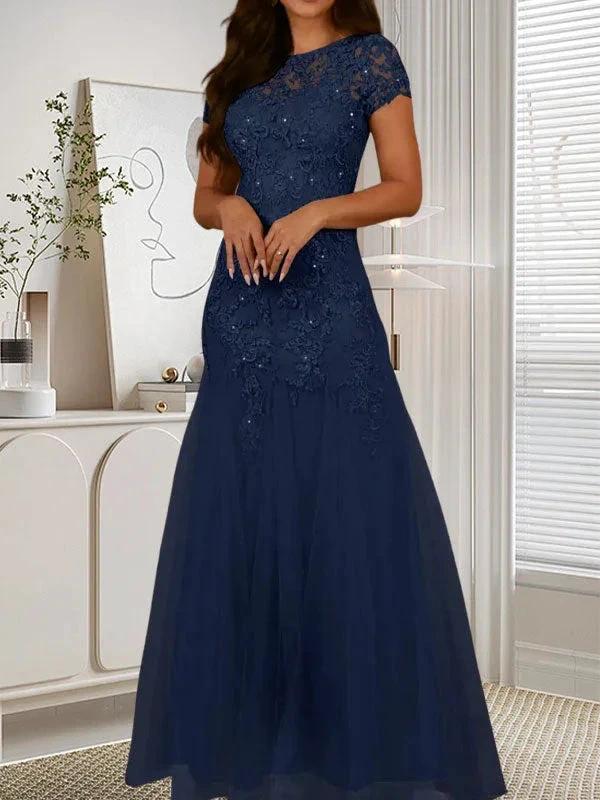 Dark Navy Mermaid Scoop Sequins Tulle Dress by Dreamylily