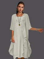 Two Piece A-Line Chiffon Lace Sleeveless Jacket Dresses with Pleats Appliques by Dreamylily