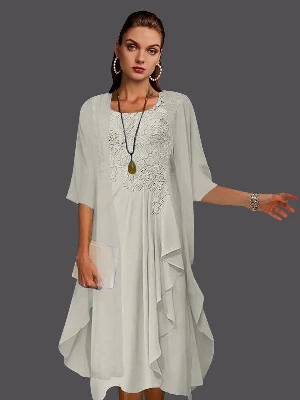 Two Piece A-Line Chiffon Lace Sleeveless Jacket Dresses with Pleats Appliques by Dreamylily