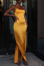 Chic Spaghetti Straps Backless Sheath Slit Prom Evening Dress Y7858 by simplepromdress