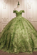 unique sage lace ball gown off the shoulder quince dress for 15th birthday party Y6525 by simplepromdress