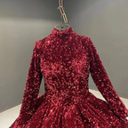 Burgundy Ball Gown Sequin Long Sleeve Quinceanera Dresses Y4442 by simplepromdress