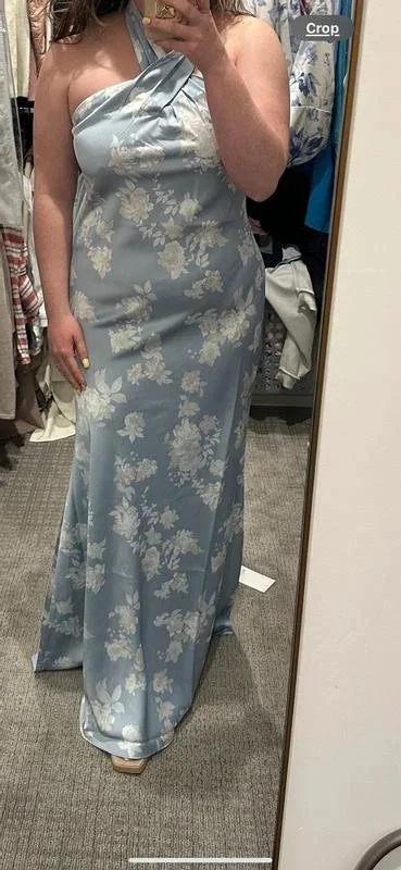 Pretty Halter Navy Blue Satin Print Long Prom Dress Evening Dress Y8453 by simplepromdress