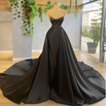Black Detachable Train Prom Dresses For Women Beading Pleated Evening Dresses Y6676 by simplepromdress