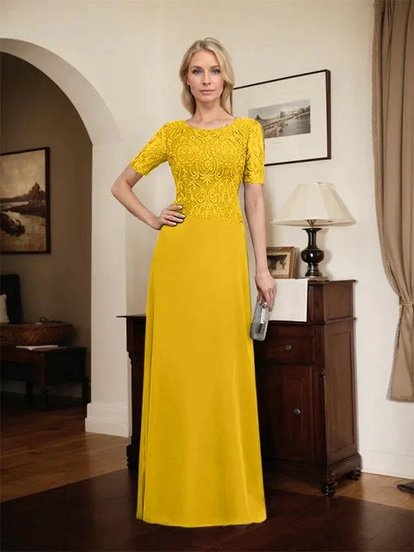A-line Scoop Floor-Length Lace Chiffon Mother of the Bride Dress With Sequins by Dreamylily