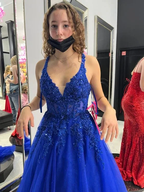 Blue A-line Tulle Appliques Prom Dress Blue Evening Dress Y6450 by simplepromdress