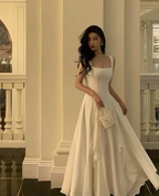 Square Neck White Asymmetric A-Line Long Evening Dress Y2786 by simplepromdress