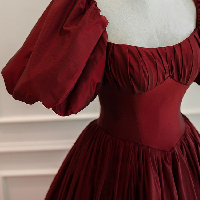 Wine Red Short Sleeves Floor Length Long Evening Dresses, Ball Gown Formal Dresses Y6973 Main Image
