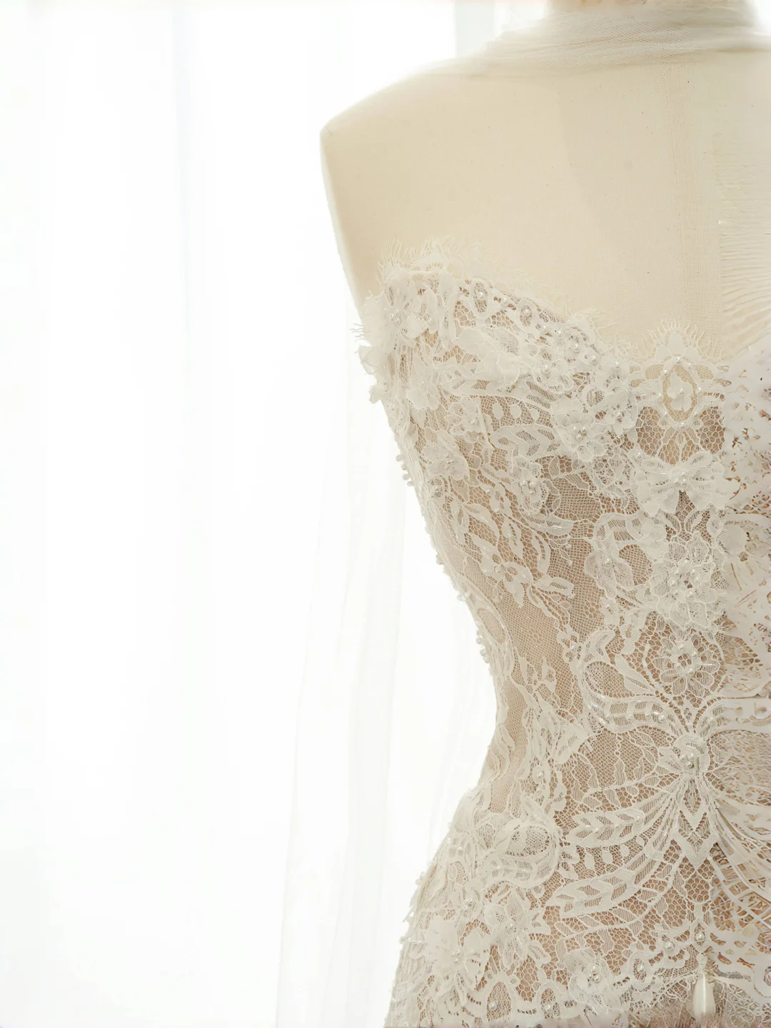 Pretty Strapless Tulle Lace Long A Line Wedding Dress,Formal Prom Evening Dress Y8686