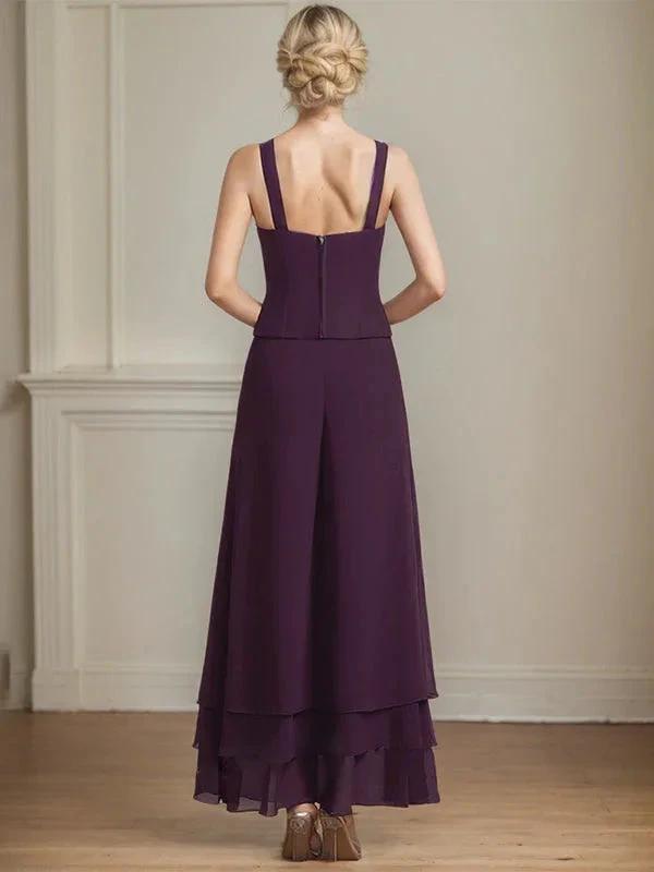 Separates Jumpsuit/Pantsuit Square Ankle-Length Lace Chiffon Mother of the Bride Dress With Sequins by Dreamylily