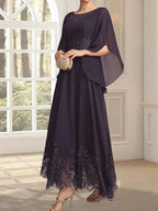 A-line Scoop Illusion Ankle-Length Lace Chiffon Mother of the Bride Dress With Sequins by Dreamylily