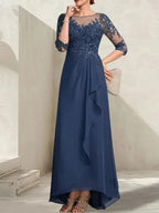 A-line Scoop Illusion Asymmetrical Lace Chiffon Mother of the Bride Dress With Sequins Cascading Ruffles by Dreamylily
