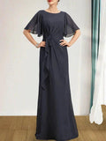A-line Scoop Floor-Length Chiffon Mother of the Bride Dress With Cascading Ruffles Beading Sequins by Dreamylily