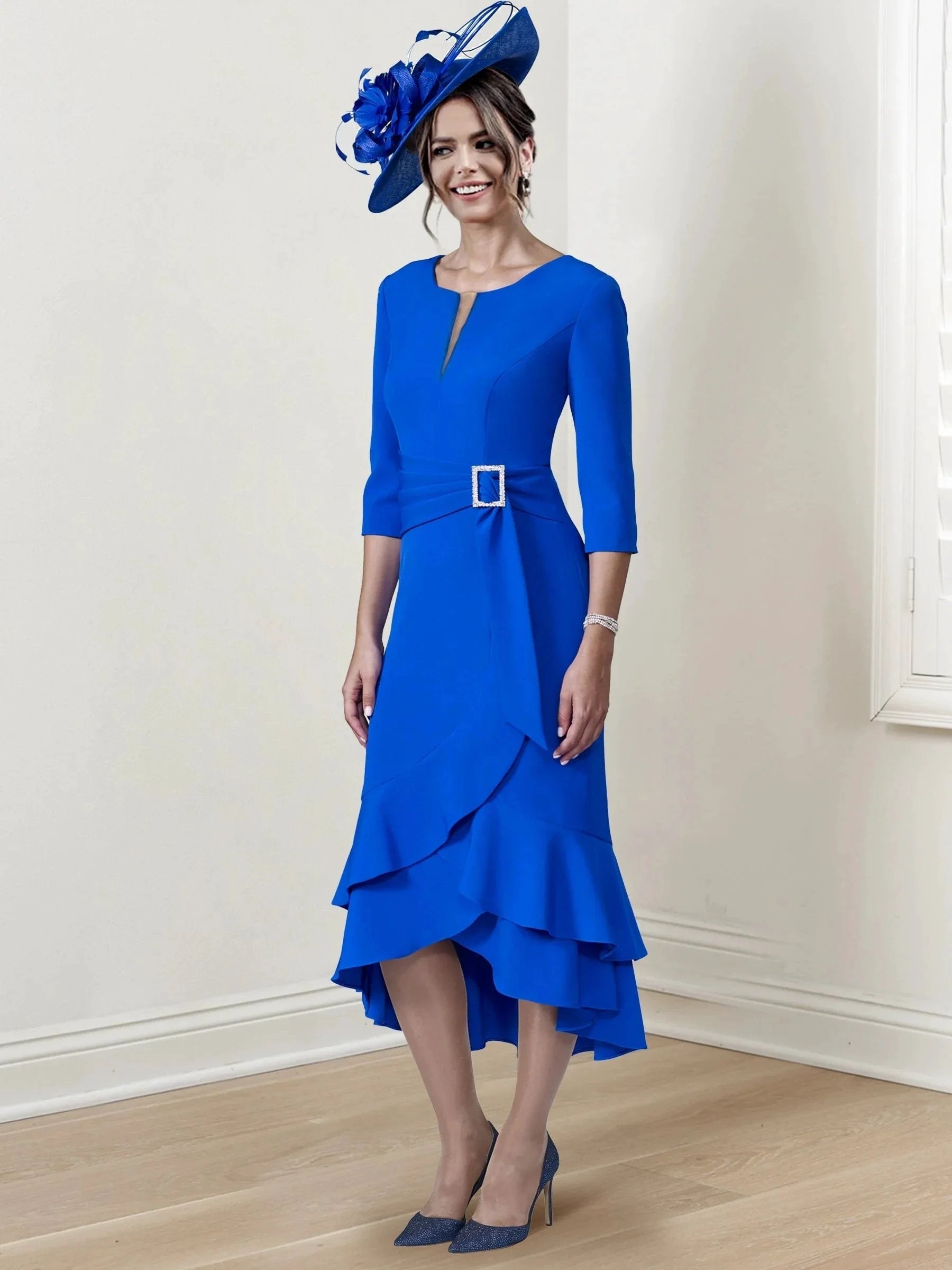 Sheath/Column Scoop Tea-Length Mother of the Bride Dresses by Dreamylily