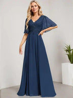 A-line V-Neck Floor-Length Lace Chiffon Mother of the Bride Dress With Sequins by Dreamylily