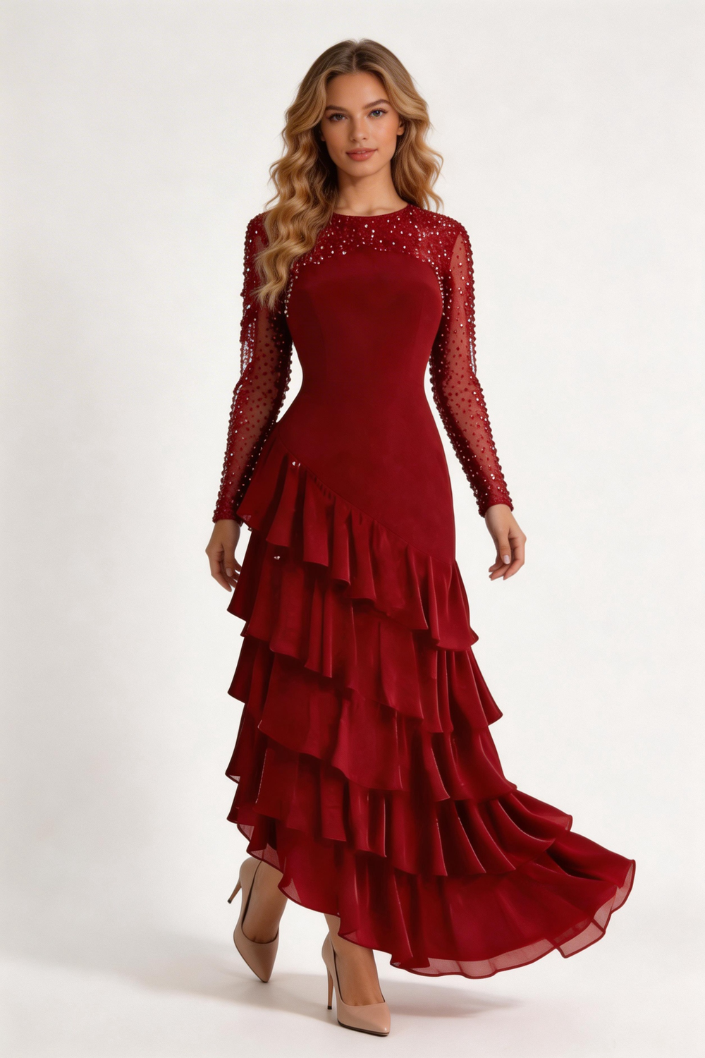 Elegant Sequins Chiffon Multi-Layered Prom Dress Formal Party Evening Dress Y7736 by simplepromdress