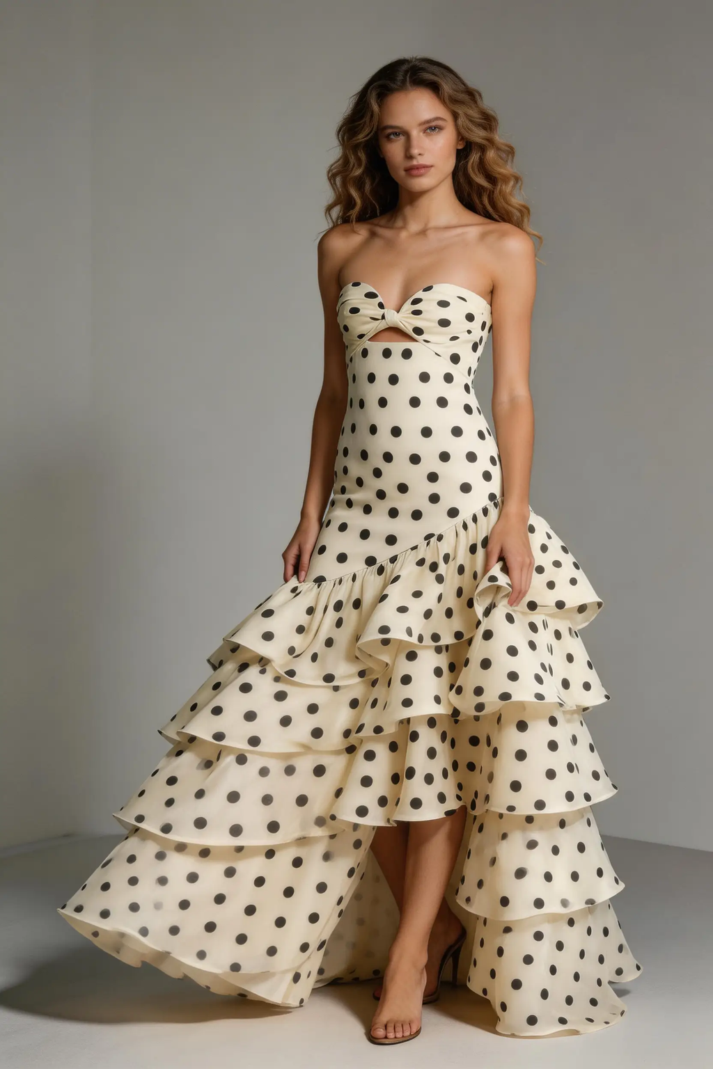 Elegant Sweetheart Dots Ruffle Chiffon Prom Dress Strapless Mermaid Evening Gown by simplepromdress