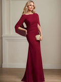Trumpet/Mermaid Boat Neck Floor-Length Chiffon Mother of the Bride Dress With Pleated by Dreamylily