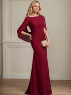 Trumpet/Mermaid Boat Neck Floor-Length Chiffon Mother of the Bride Dress With Pleated by Dreamylily