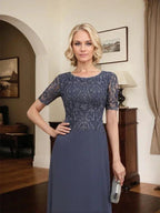 A-line Scoop Floor-Length Lace Chiffon Mother of the Bride Dress With Sequins by Dreamylily