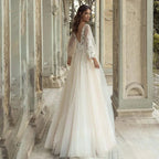 Elegant A-Line Wedding Dress Puff Sleeve Romantic Bridal Backless Beaded Appliques V-Neck Bride Dresses Vestido Noiva by payinti
