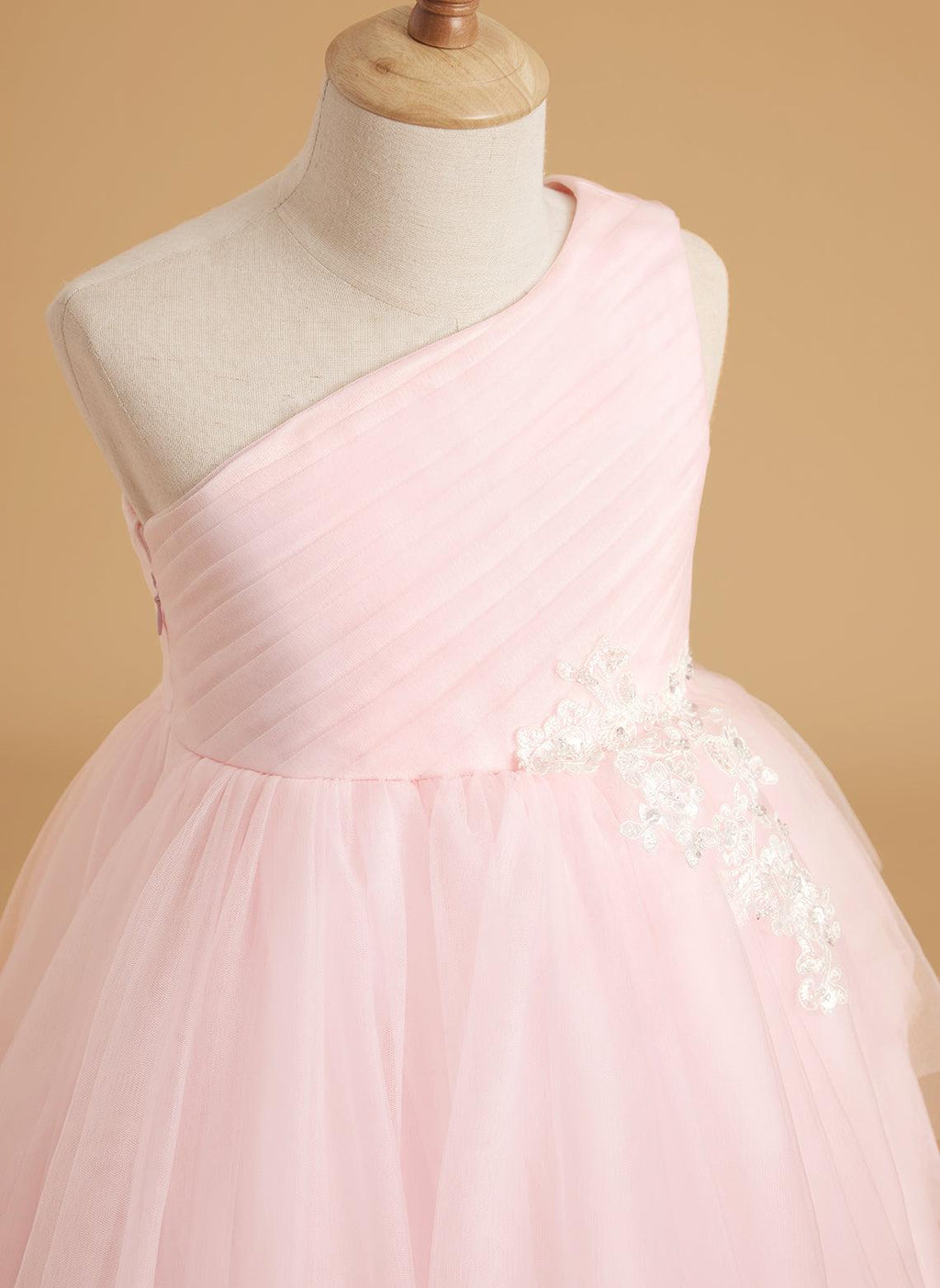 Enchanted Blush A-Line Princess Flower Girl Dress | One-Shoulder Tulle Gown w… - photo 3