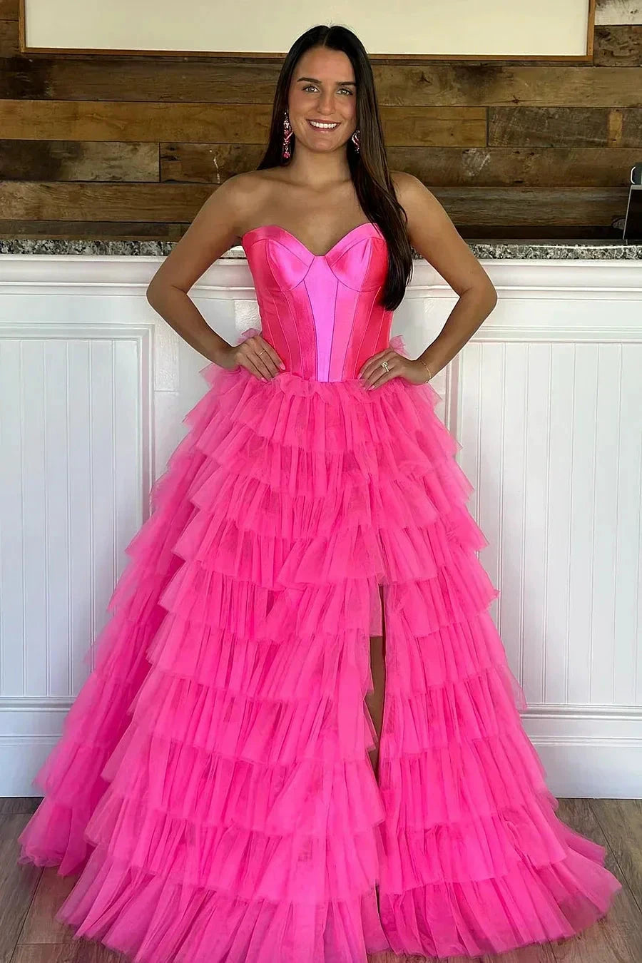 Harmony |A-Line Sweetheart Tiered Tulle Prom Dress with Slit by KissProm