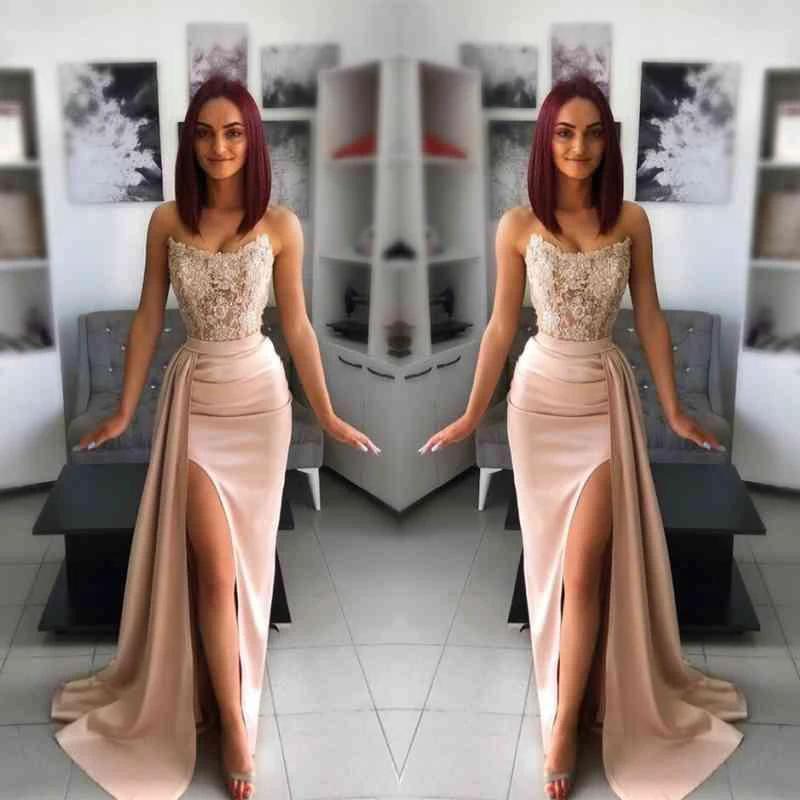 Long Mermaid Sweetheart Applique Lace Prom Dress with Slit by BIZTUNNEL