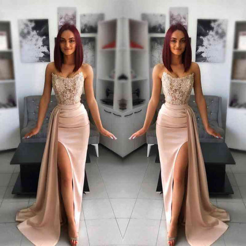 Long Mermaid Sweetheart Applique Lace Prom Dress with Slit