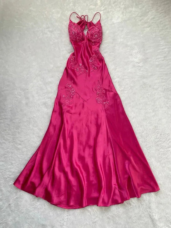 Charming Hot Pink Long Evening Gown Beaded Prom Dress Party Dress Y7526 by simplepromdress