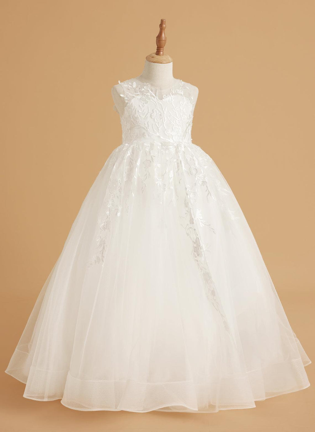 Ivory Lace and Tulle Flower Girl Dress with Floor-Length Design and Elegant B… - photo 3