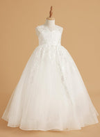 Ivory Lace and Tulle Flower Girl Dress with Floor-Length Design and Elegant B… - photo 3
