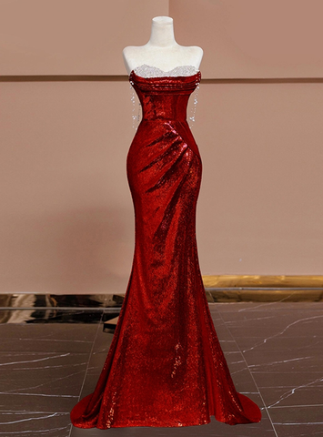 Vestido de noche con escote corazón y lentejuelas de sirena brillante Y7612
