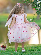 Tulle Knee-length Strawberry Embroidery Flower Girl Dress - photo 3