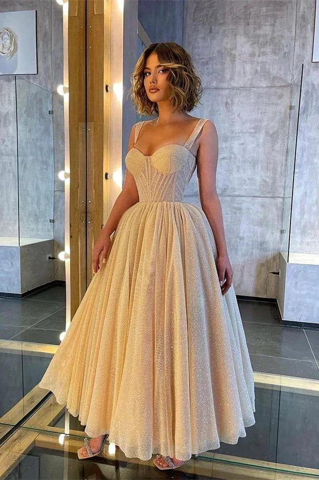 Glitter A-line Sweetheart Tulle Prom Dress with Straps by BIZTUNNEL