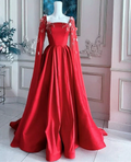Gorgeous Red Satin Appliques Prom Dress,Formal A Line Party Evening Dress With Cape Y7593 by simplepromdress
