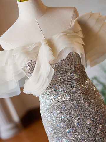 Vestido de fiesta de lujo con lentejuelas y cuentas de sirena plateada, vestido formal de noche Y7614