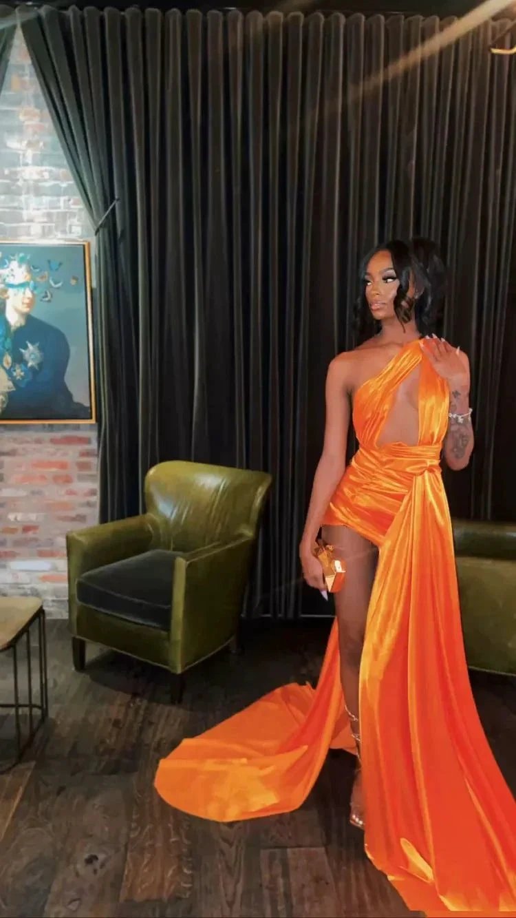 Orange Sleeveless Satin Sexy Party Dress ,21th Birthday Outfit Dress, Sexy Evening Dress Y782 by simplepromdress