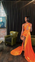 Orange Sleeveless Satin Sexy Party Dress ,21th Birthday Outfit Dress, Sexy Evening Dress Y782 by simplepromdress