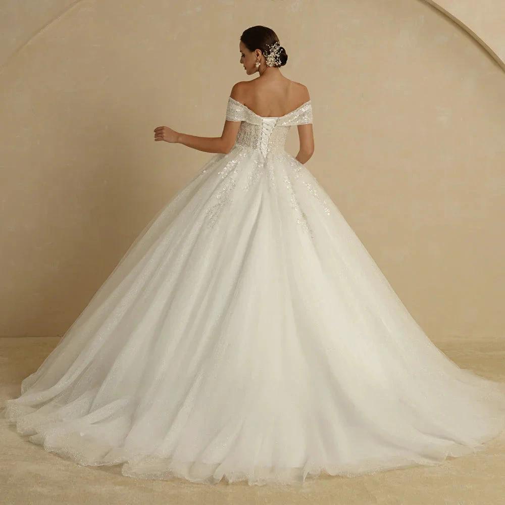 Ivory Beading Princess Wedding Dresses For Bride Off The Shoulder Sleeveless Women Glitter Ball Bridal Gown Robes by payinti