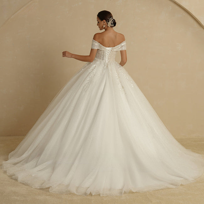 Ivory Beading Princess Wedding Dresses For Bride Off The Shoulder Sleeveless Women Glitter Ball Bridal Gown Robes Main Image